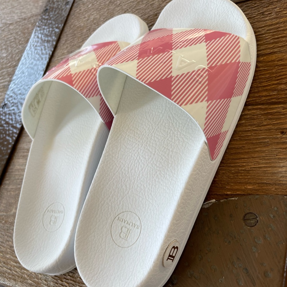 balmain pink sandals slides pool flats sz 38 - Picture 7 of 11